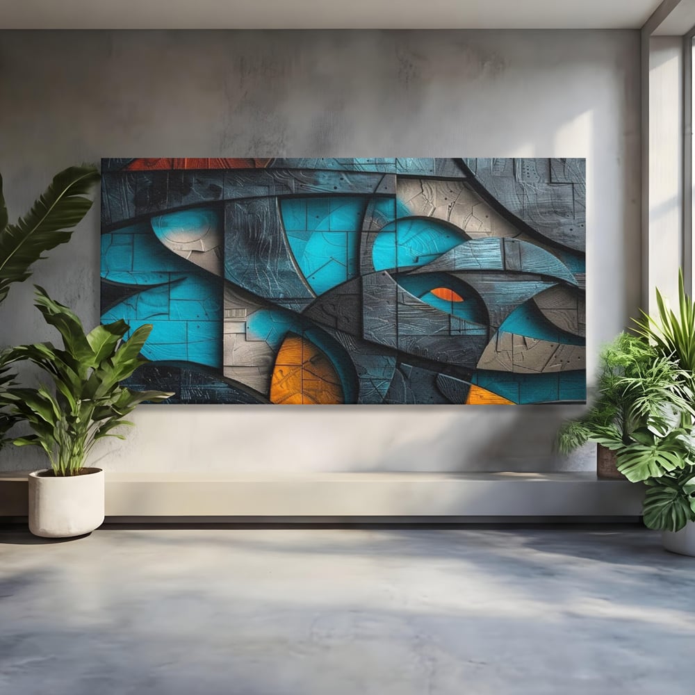 Tablou canvas cu tablou abstract cu forme geometrice din lemn, fara rama, pe sasiu de lemn